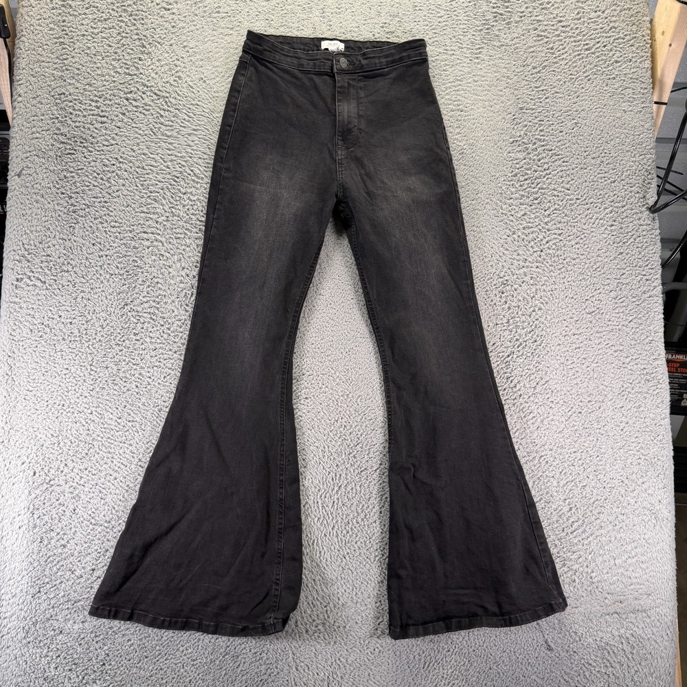 Forever 21 Jeans Womens 29x33 Black Cotton Denim Flared Leg Streetwear Stretch